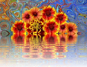 Psychedelic Summer Flowers Reflection PNG Image