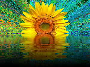 Psychedelic Sunflower Reflection PNG with transparent background