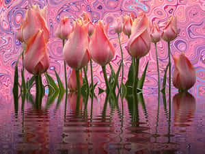 Psychedelic Tulips Reflection PNG image with transparent background