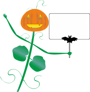Pumpkin Character Holding Sign PNG Image