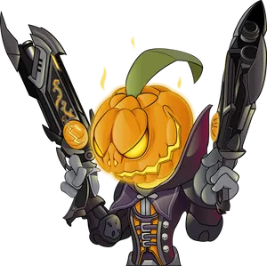 Pumpkin Head Reaperwith Dual Scythes PNG Image