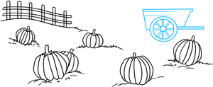 Pumpkin Patchand Wheelbarrow Line Art PNG Image