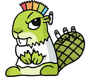 Punk Rock Green Dinosaur Cartoon PNG Image