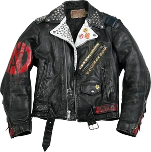 Punk Rock Leather Jacketwith Patchesand Studs PNG Image