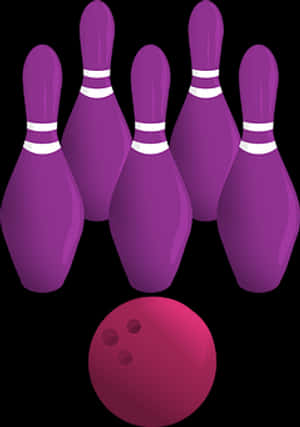 Purple Bowling Pinsand Ball Illustration PNG image with transparent background