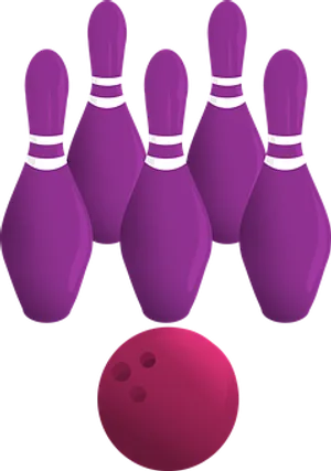 Purple Bowling Pinsand Ball Illustration PNG Image