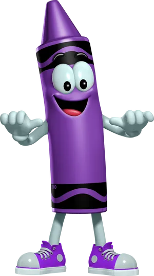 Purple Crayon Character Smiling PNG Image