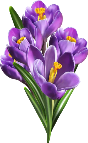 Purple Crocus Bouquet Transparent Background PNG Image