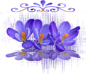 Purple Crocus Flowers Reflection PNG Image