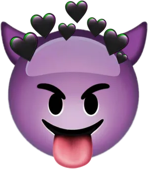 Purple Devil Emojiwith Heartsand Tongue Out PNG Image