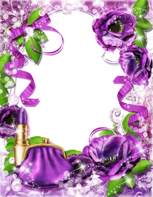 Purple Floral Framewith Accessories PNG Image