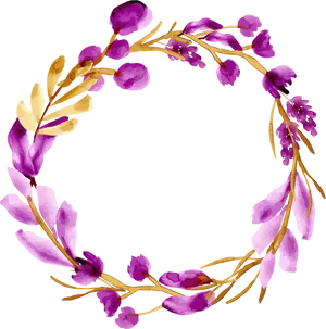 Purple Floral Watercolor Wreath PNG Image