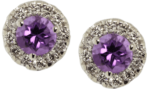14k White Gold Amethyst & Diamond Stud Earrings - Earrings, HD Png Download PNG