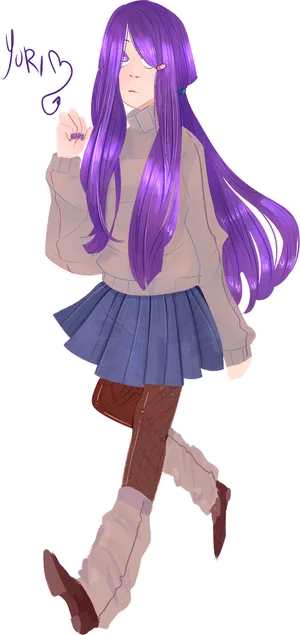 Purple Haired Anime Girl Walking PNG Image