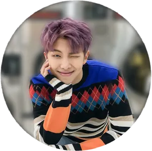 Purple Haired Person Smiling Casually PNG Image