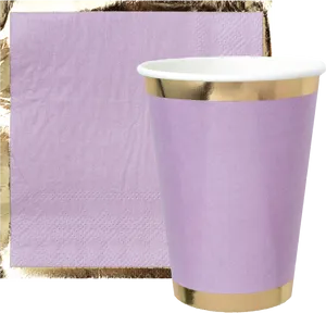 Purple Napkinand Gold Rimmed Cup PNG Image