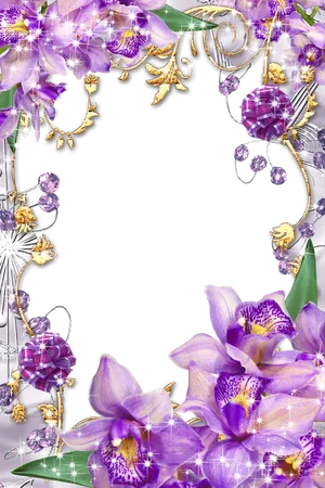 Purple Orchid Glitter Frame PNG Image