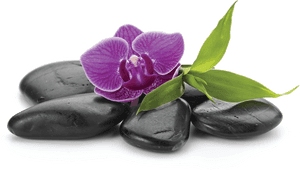 Purple Orchidand Black Spa Stones PNG image with transparent background