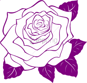 Purple Roses Clip Art Watercolor Flowers Clipart Floral - Rose Outline With Leaf, HD Png Download PNG image with transparent background