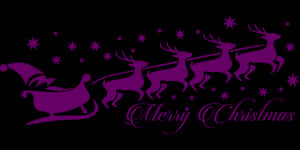 Purple Santa Sleigh Reindeer Christmas Greeting PNG image with transparent background