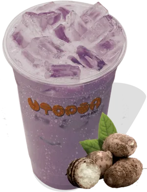 Purple Taro Bubble Teawith Ice PNG Image