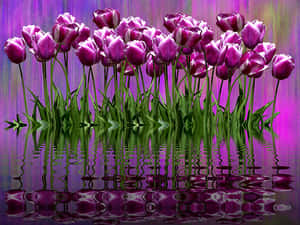 Purple Tulips Reflection Artwork PNG image with transparent background