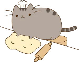 Pusheen Chef Baking Dough PNG Image