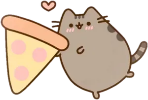 Pusheen_with_ Pizza_ Slice PNG Image