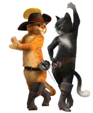 Puss In Bootsand Friend Dancing PNG Image