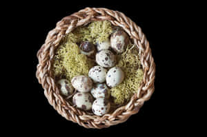 Quail Eggsin Wicker Basket PNG image with transparent background