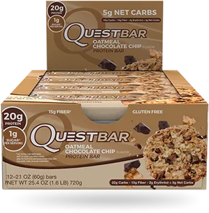 Quest Oatmeal Chocolate Chip Protein Bar Box PNG Image