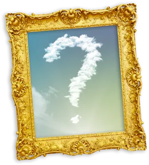 Question Mark Cloudin Gold Frame PNG Image