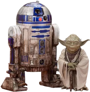 R2 D2and Yoda Star Wars Characters PNG Image