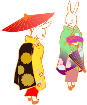 Rabbit Couplein Traditional Kimonos PNG image with transparent background