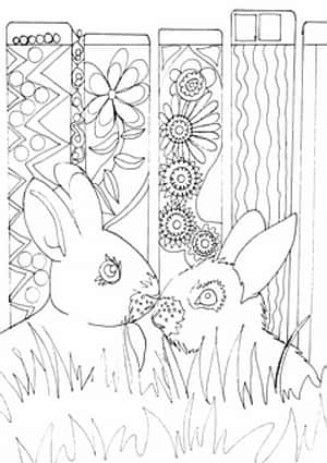 Rabbits Coloring Page PNG image with transparent background
