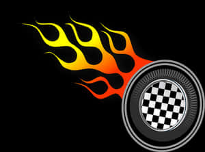 Racing Flamesand Checkered Wheel PNG with transparent background