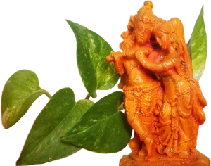 Radha Krishna Statuewith Leaves PNG Image