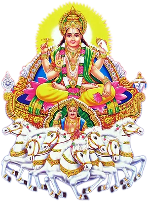 Radiant Hindu Deityon Lotuswith Seven Horses PNG Image