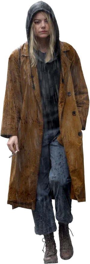 Rain Soaked Womanin Coat PNG Image