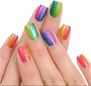 Rainbow Glitter Nail Art PNG Image