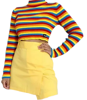 Rainbow Striped Sweaterand Yellow Skirt PNG Image