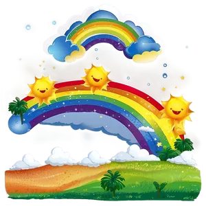 Rainbow With Clouds D PNG Image