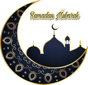 Ramadan Mubarak Crescentand Mosque Graphic PNG Image