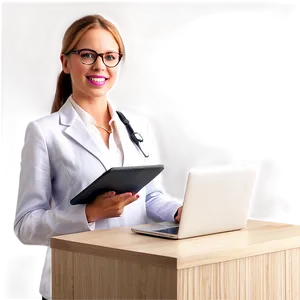 Receptionist With Laptop Png Kmm PNG Image