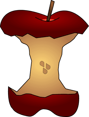 Red Apple Core Cartoon PNG image with transparent background