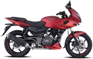 Red Bajaj Pulsar Motorcycle Profile View PNG Image