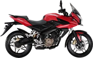 Red Bajaj Pulsar Motorcycle Profile View PNG Image