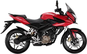 Red Bajaj Pulsar Motorcycle Profile View PNG Image