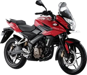 Red Bajaj Pulsar Motorcycle Profile View PNG Image