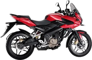 Red Bajaj Pulsar Motorcycle Profile View PNG Image